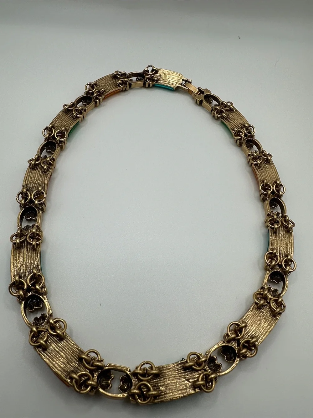 Green and Brown Enamel Link Necklace, Bracelet & Earring Set